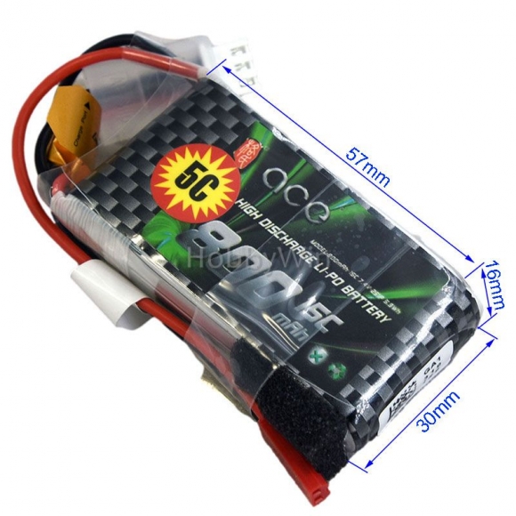 ACE 7.4V/2S 800mAh 15C LiPO battery JST plug