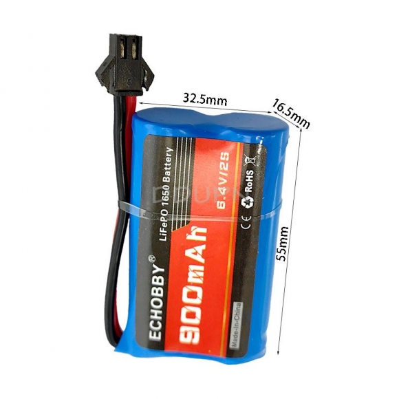 6.4V 2S 900mAh HFC1650 LiFePO4 Battery SM2P Rev male plug