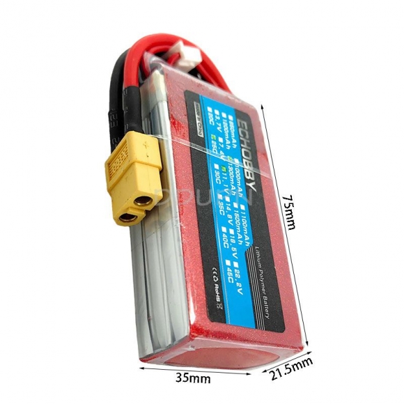 11.1V 3S 1300mAh 25C LiPo Battery XT60 plug