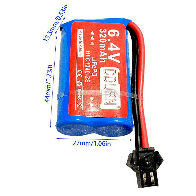6.4V 2S 320mAh HFC1340 LiFePo Battery SM2P Nor Female Plug  6.4V 2S 320mAh HFC1340 LiFePo Battery SM2P Nor Female Plug