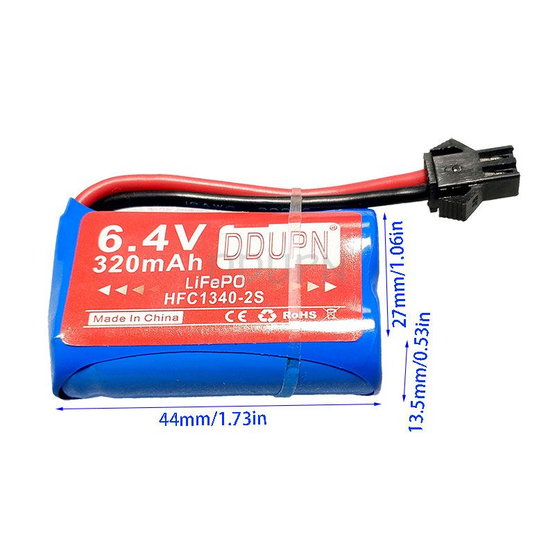6.4V 2S 320mAh HFC1340 LiFePo Battery SM2P Nor Female Plug